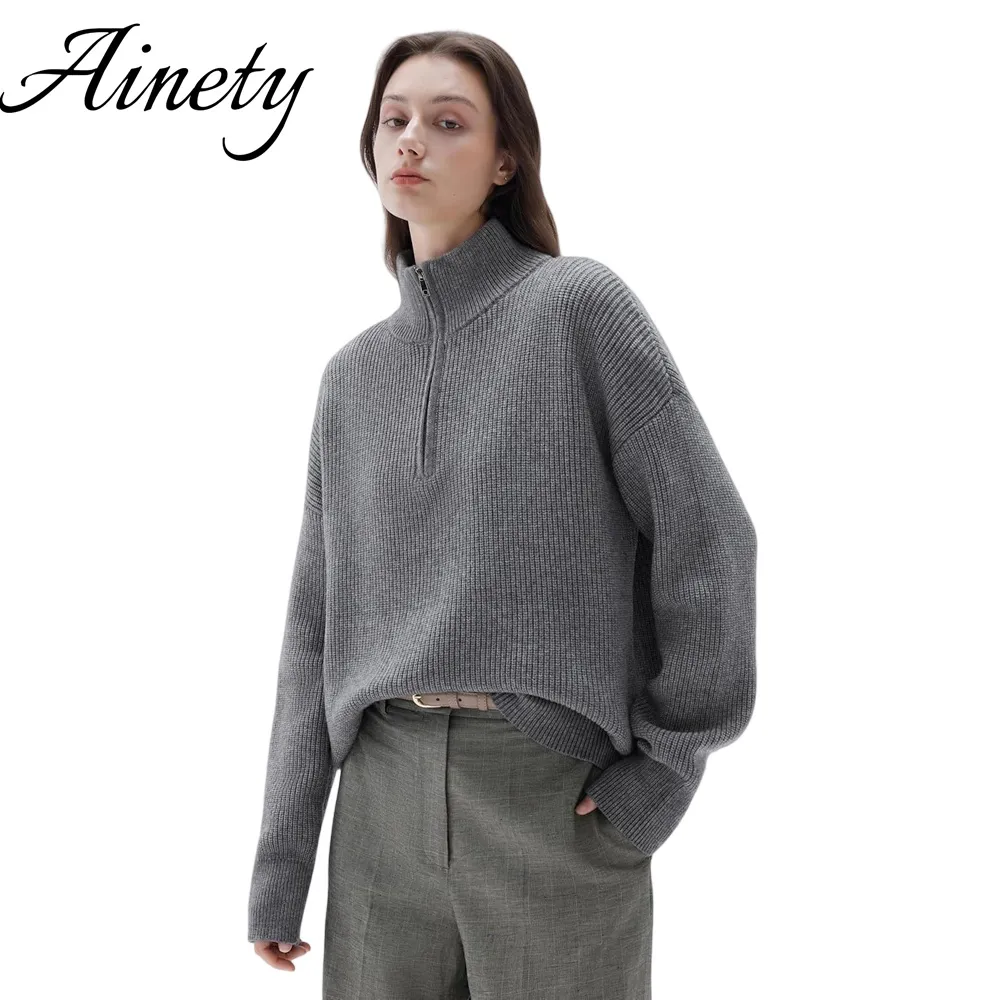 Women's pullover sweater Cashmere Blend Quarter Zip Ribbed Knitted Sweater Oversized Knitwear Garment