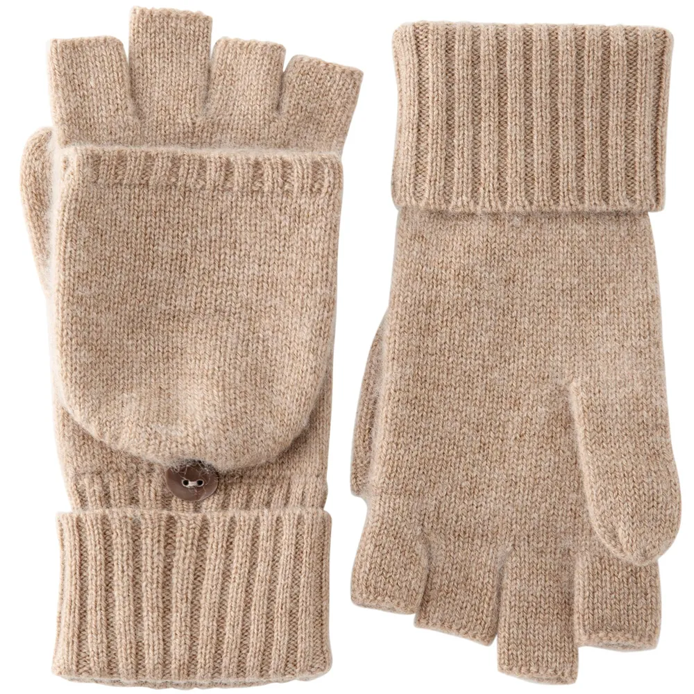 Luxurious 100% Cashmere Fingerless Gloves for Women with Convertible Mittens Flap Warm