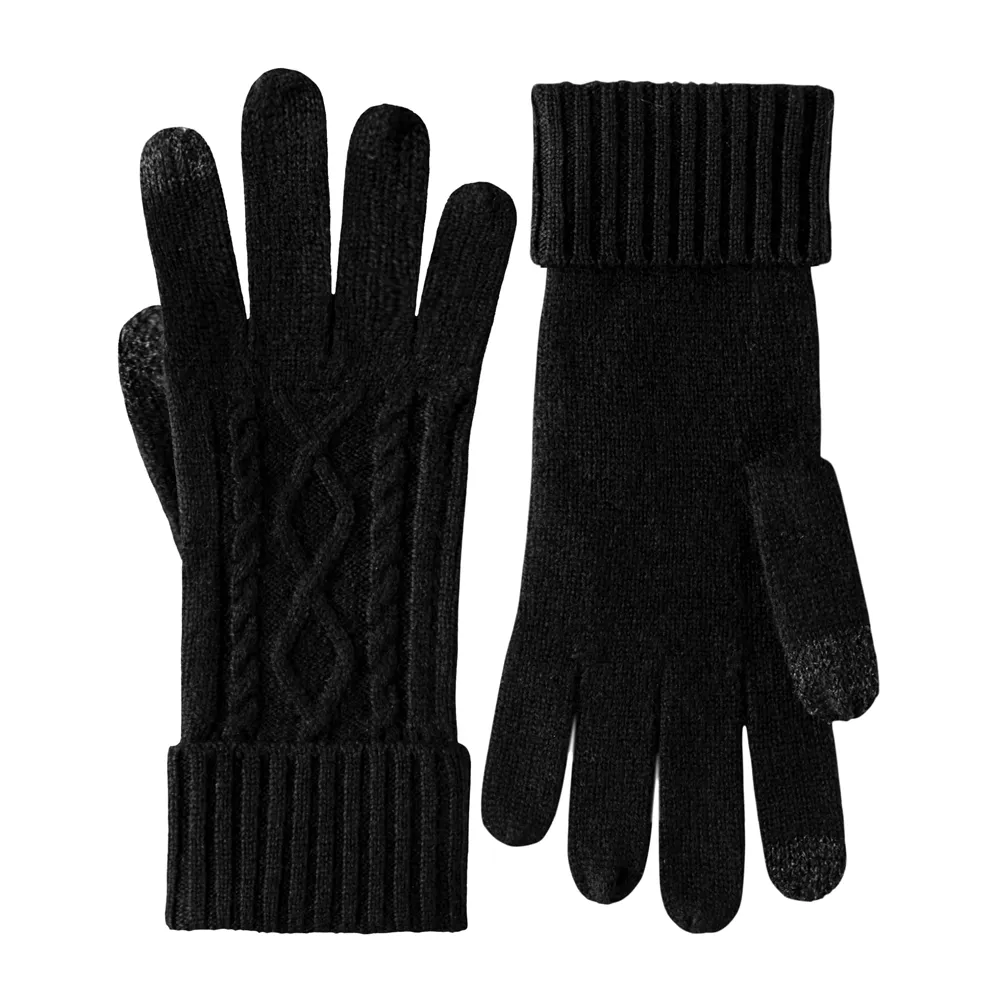 Soft Touchscreen 100% Cashmere Gloves for Women Warm Knit Gloves with Long Ribbed Cuff