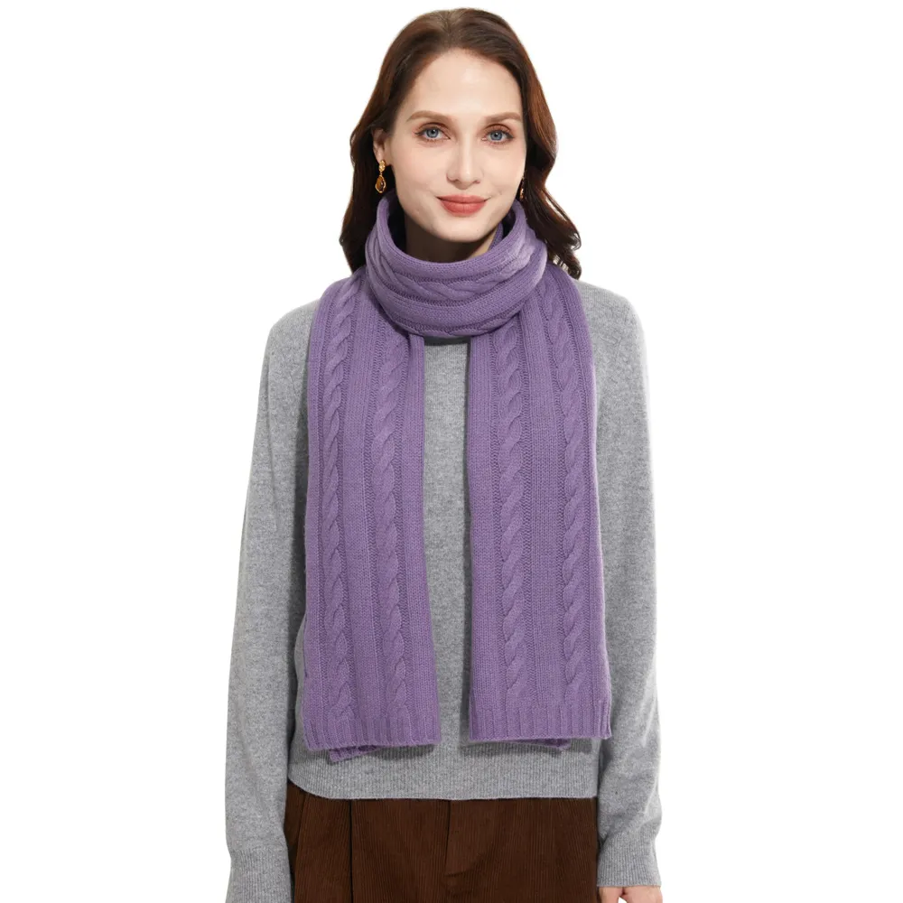 Soft Warm 100% Cashmere Scarf for Women Lightweight Luxury Cable Stitch Scarves Camel