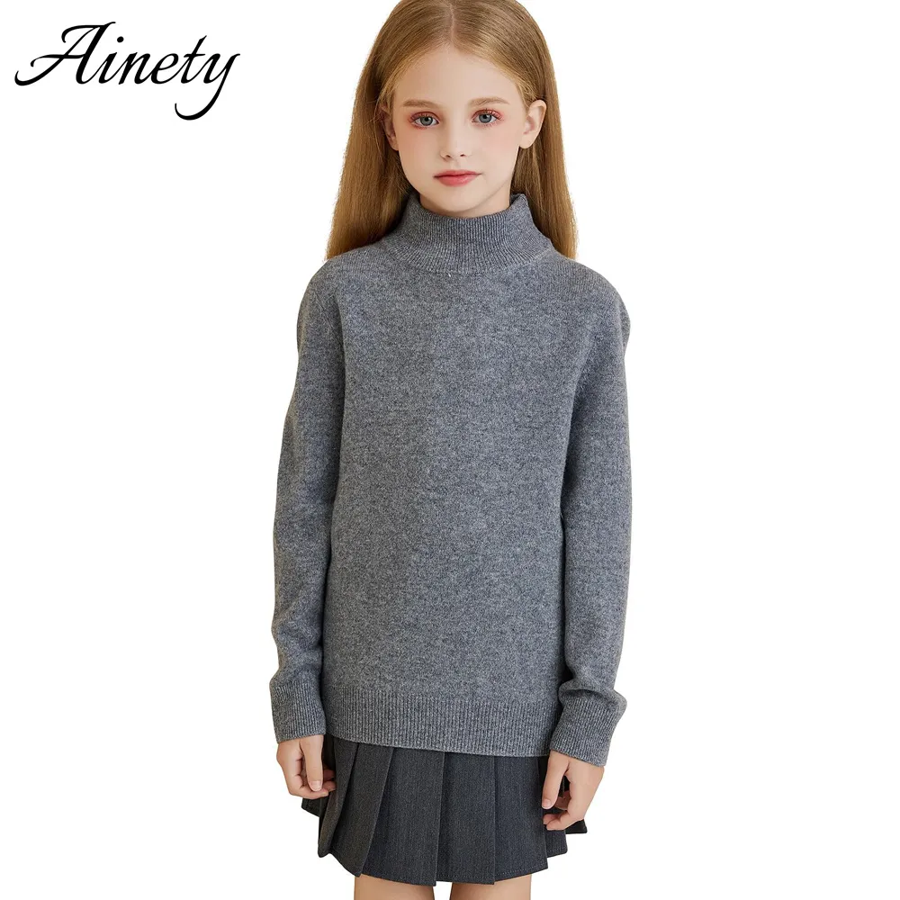 Premium Quality Kids Knitwear 100% Wool Mock Neck Winter Sweater Pullover