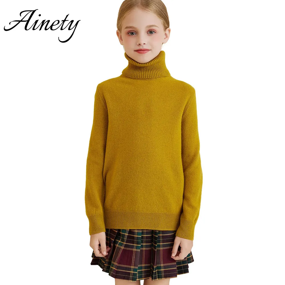 Chic Kids Wool Sweater Knitted Sweater Turtleneck Long Sleeve Winter School Wear