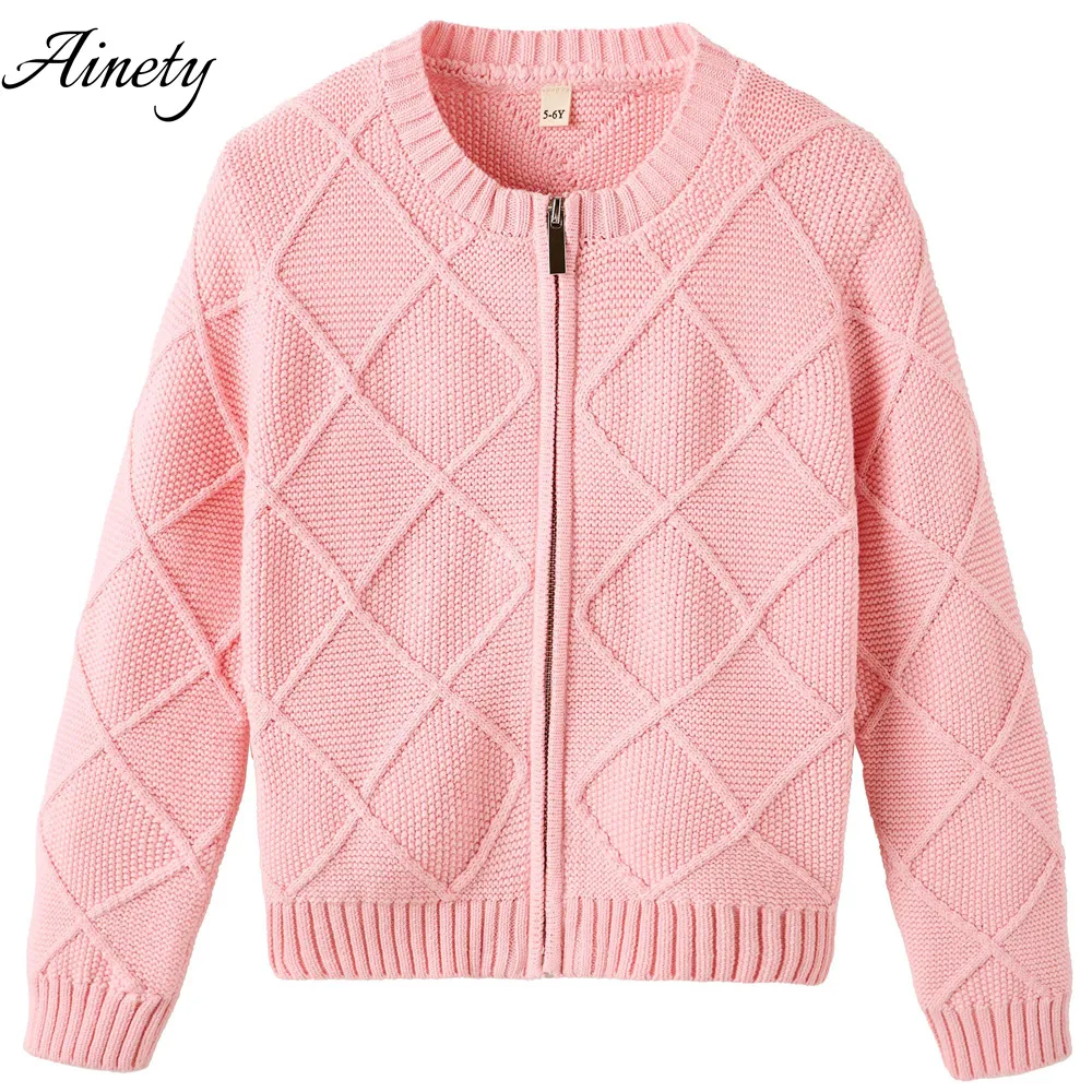 Premium Quality Kids Knitwear Girls Pure Cotton Sweater Full Zip Long Sleeve School Uniform