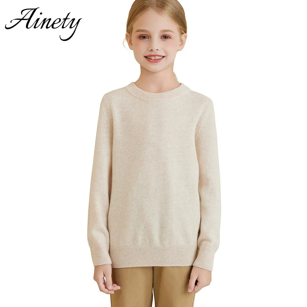 Kids Knitwear 100% Wool Sweater Crew Neck Long Sleeve Pullover