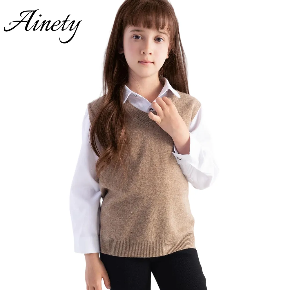 Premium Kids Clothes Pure Wool Sweater Vest V Neck Cable Knit Apparel Fashion Clothes