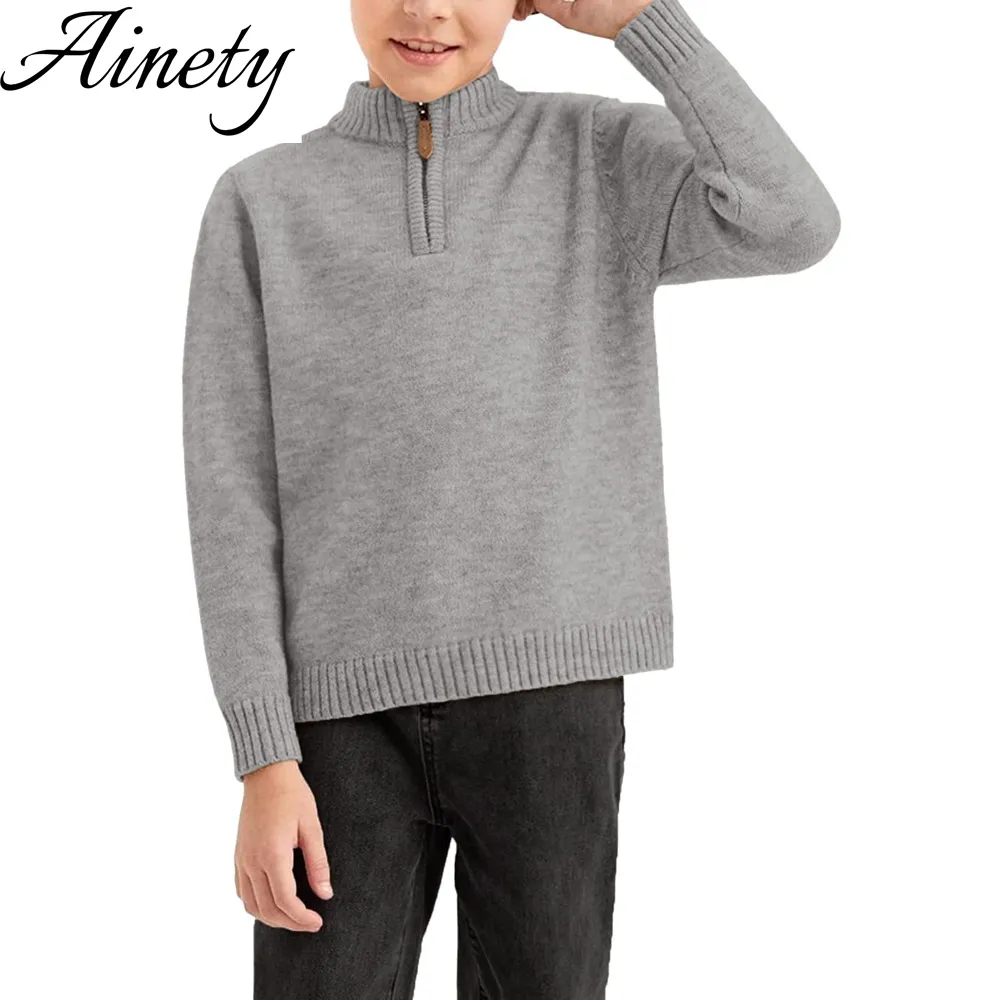 Chic Kids Knitwear Quarter Zip Sweater Chunky Knit Mock Neck Warm Pullover