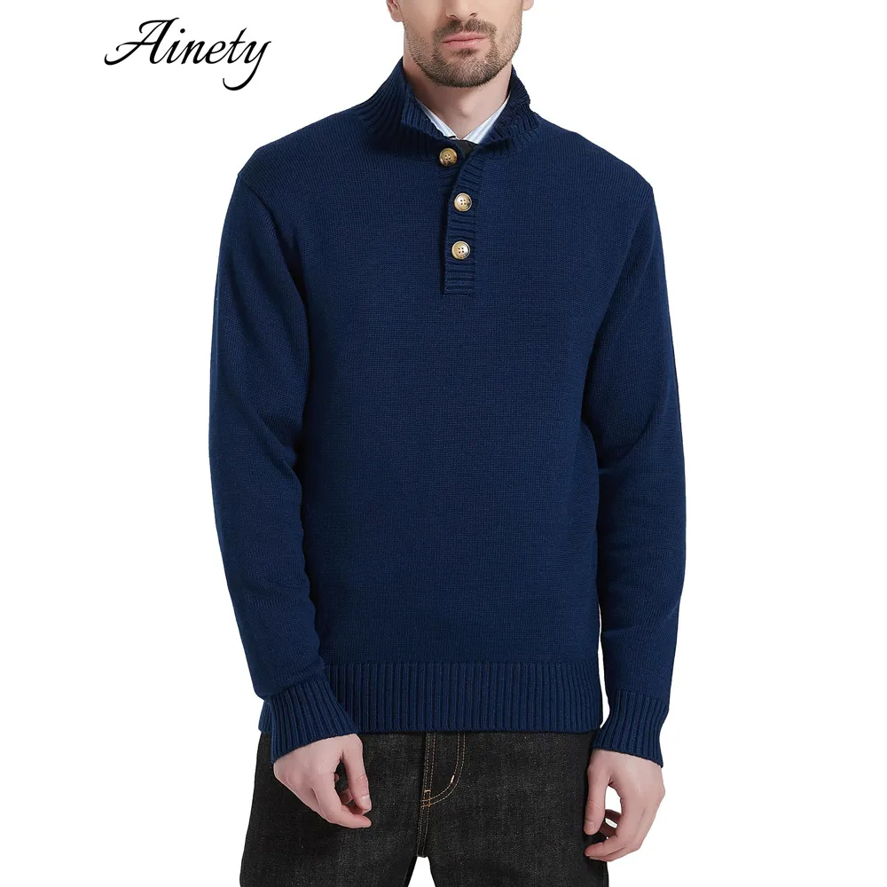 Men Wool Sweater Knitted Sweater Mock Neck Casual Pullover Sweaters
