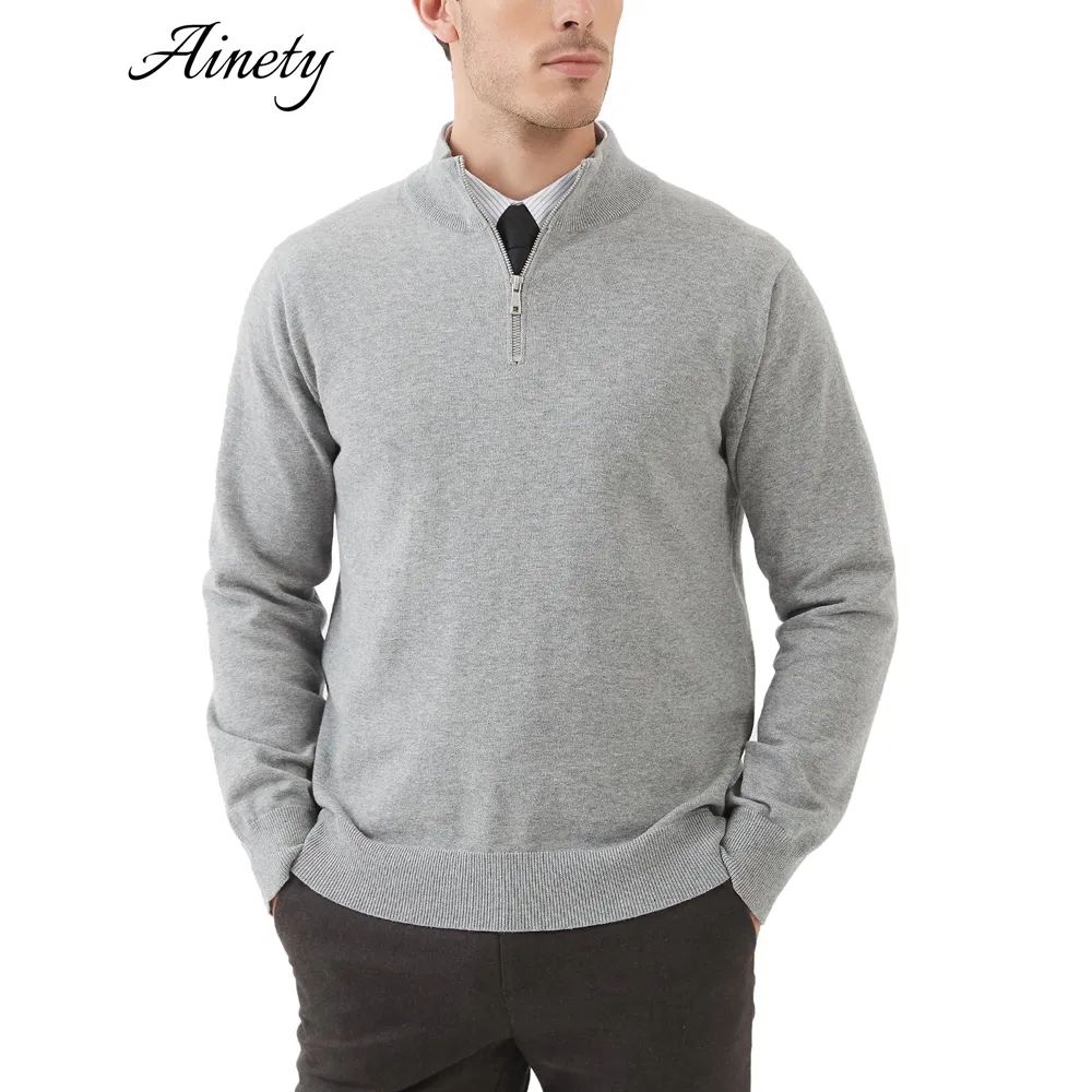 Men Knitted Sweater Pure Cotton Quarter Zip Pullover Business Casual Style