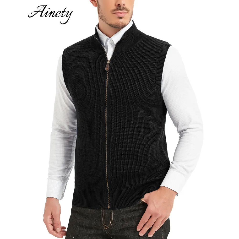 Direct Factory Men Knitted Sweater Wool Blend Sleeveless Cardigan Sweater Full Zip Knitwear