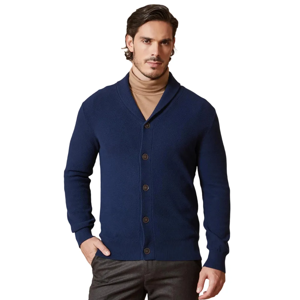 Men Knitwear Cotton Sweater Cardigan Button Down Shawl Collar Fashion Clothes