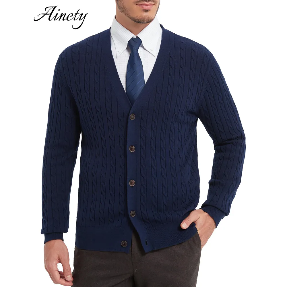 Men Cotton Knitted Sweater Cardigan Sweater Button Front Classic Casual Knitwear