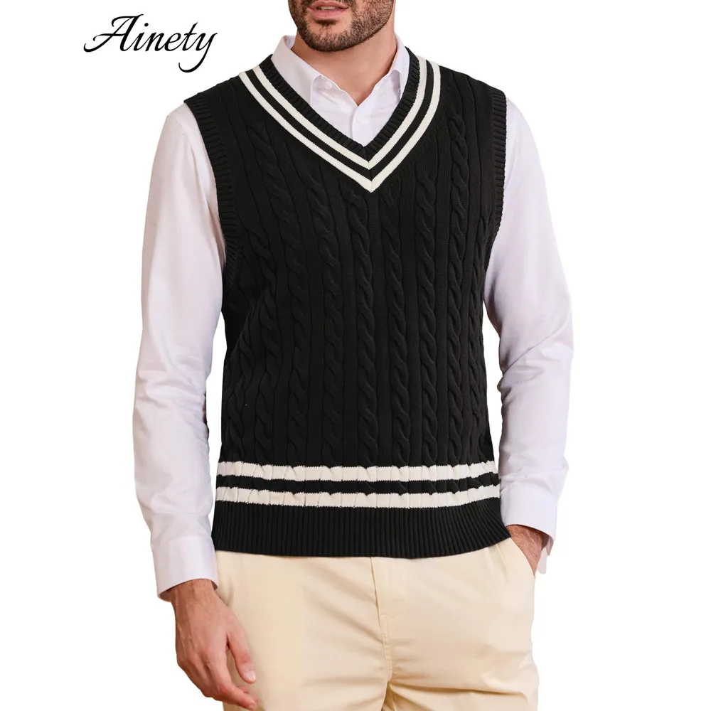 Pure Cotton Sweater Men Clothing Soft V Neck Polo Pullover Knitted Pullover Sweater Fashion Clothes