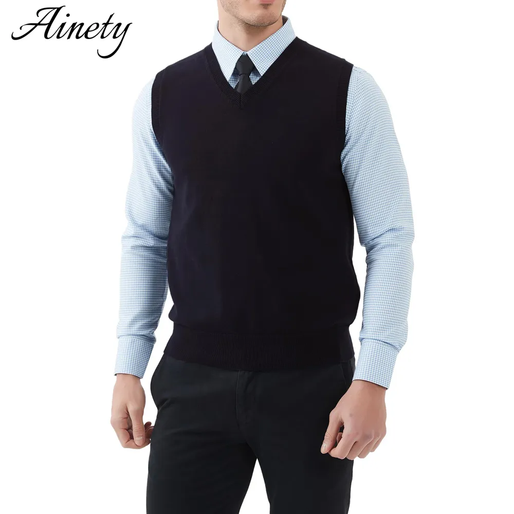 Men Pure Cotton Sweater Vest V Neck Knitwear Sweater Fashion Clothes