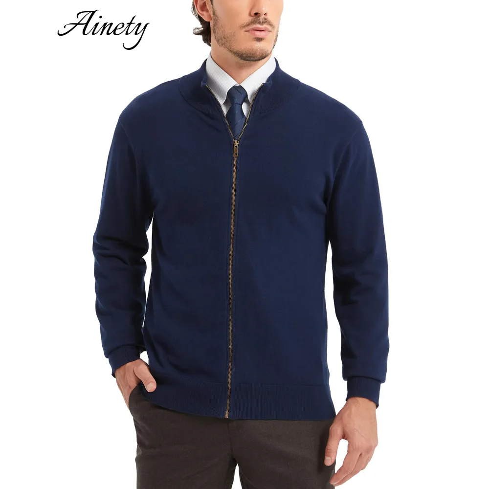 Original Cotton Sweater Zip Up Cardigan Sweater Stand Collar Lightweight Men Knitwear