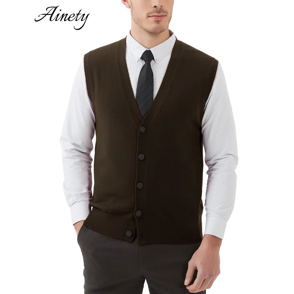 Original Men Sweater Vest Wool Blend V Neck Button Cardigan Sweater Knitwear