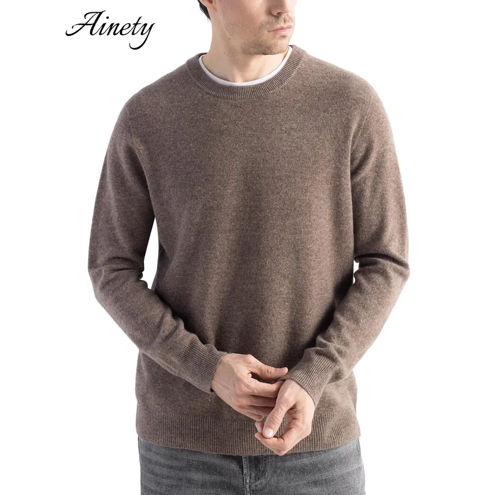 Premium Knitwear Merino Wool Knitted Sweater Winter Crew Neck Men Clothing