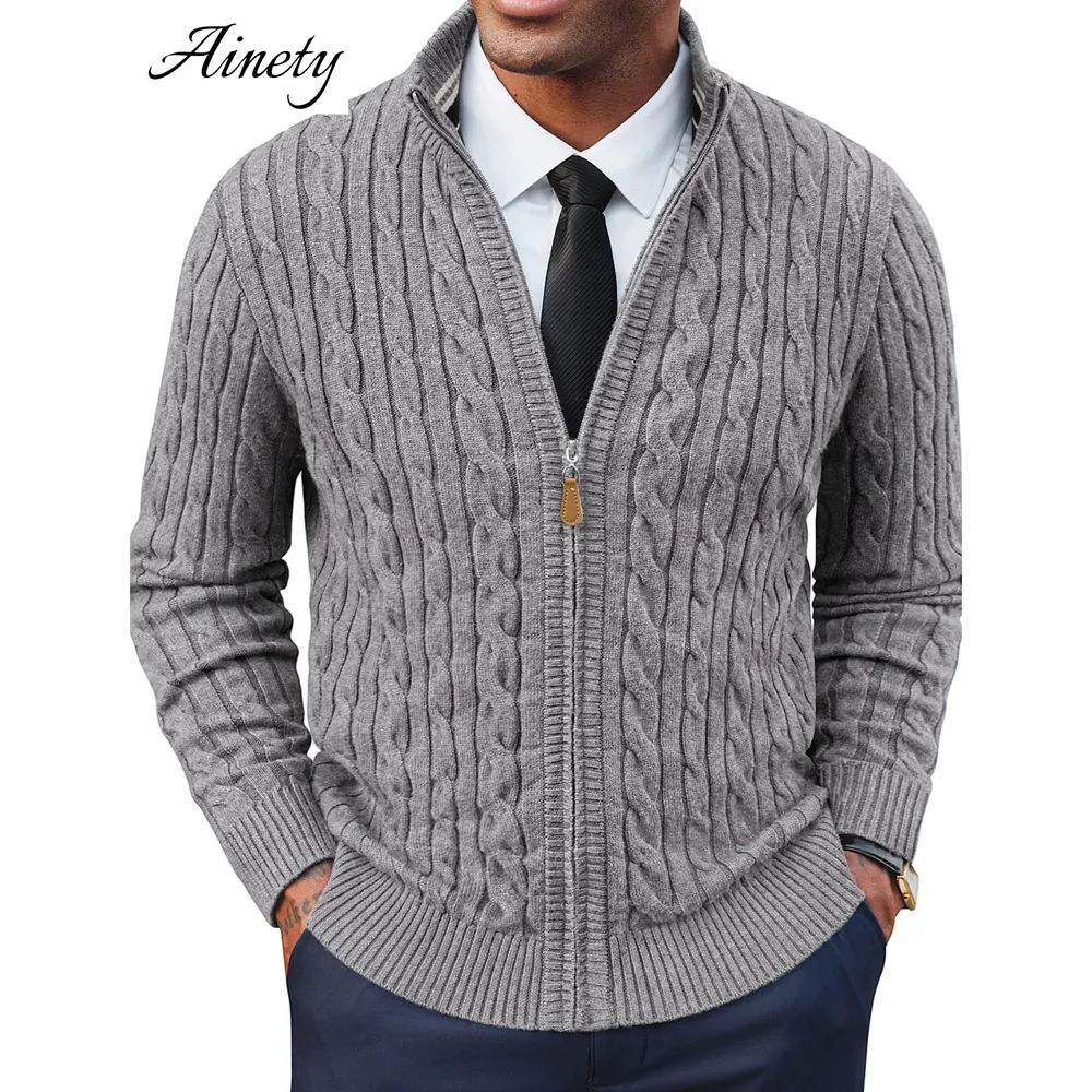 Factory Supply Men Sweater Full Zip Cardigan Sweater Stand Collar Knitted Sweater Knitwear