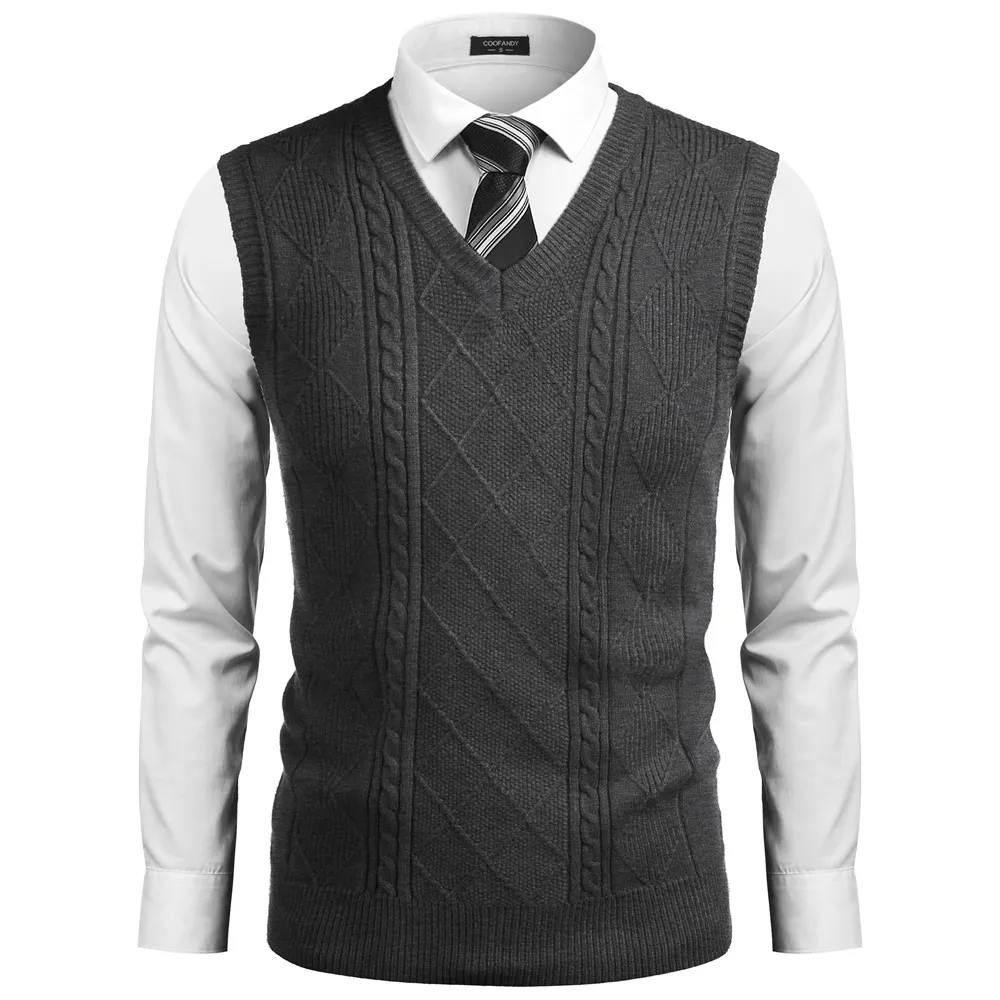 Chic Men Sweater V Neck Knitted Sweater Vest Casual Pullover Slim Fit Apparel