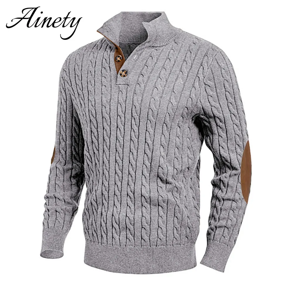 Premium Quality Men Sweater Cable Knit Pullover Sweater Long Sleeve Stand Collar Knitted Garment