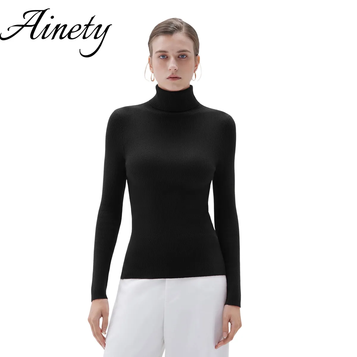 Women's Fashion Wholesale Turtleneck Cashmere Sweater Knitted Sweater Thermal Winter Women Knitwear Garment