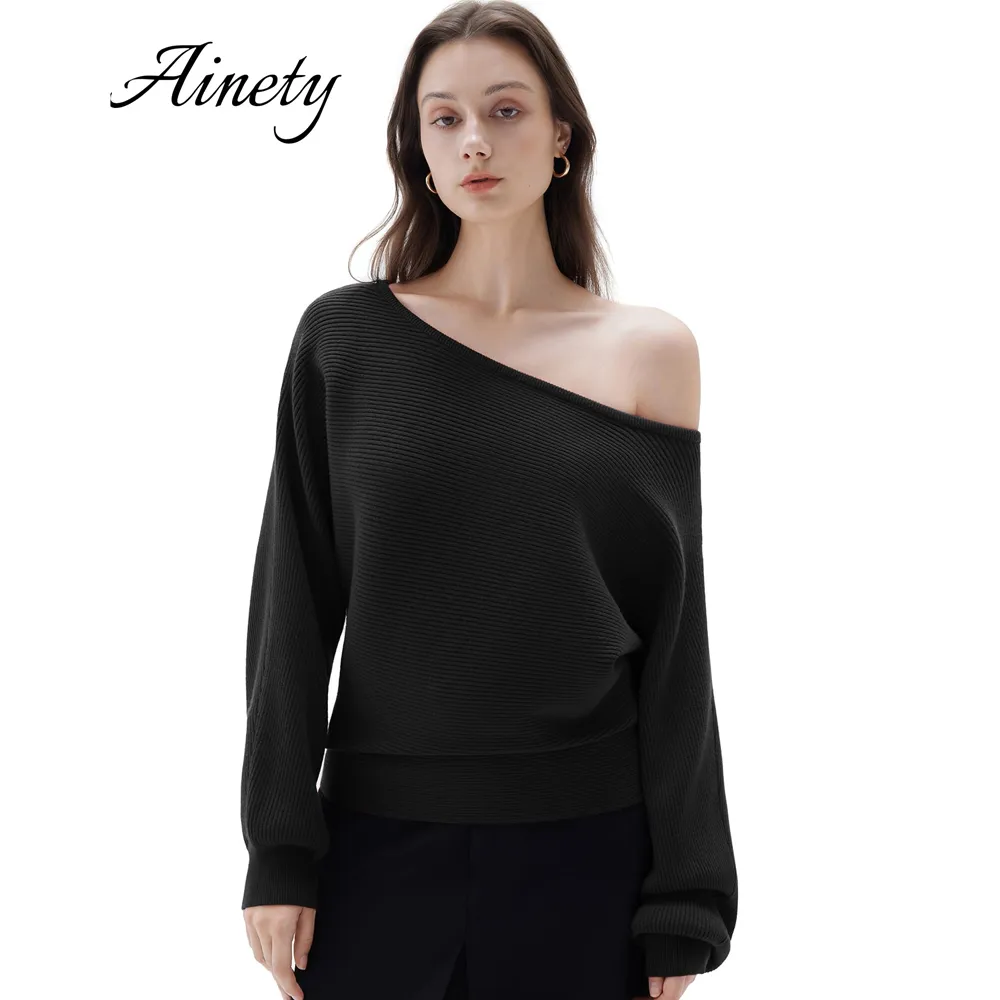 Cozy Women's Knitwear Cashmere Blend Oversized Boat Neck Knitted Sweater Women Clothes Garment