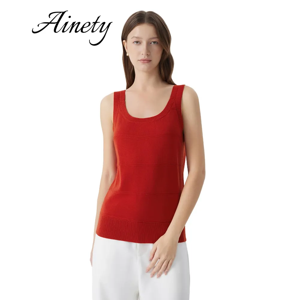 Women's Fashion Wholesale Silk Cashmere Blend Scoop Neck Knitted Sweater Lightweight Tank Top Knitwear