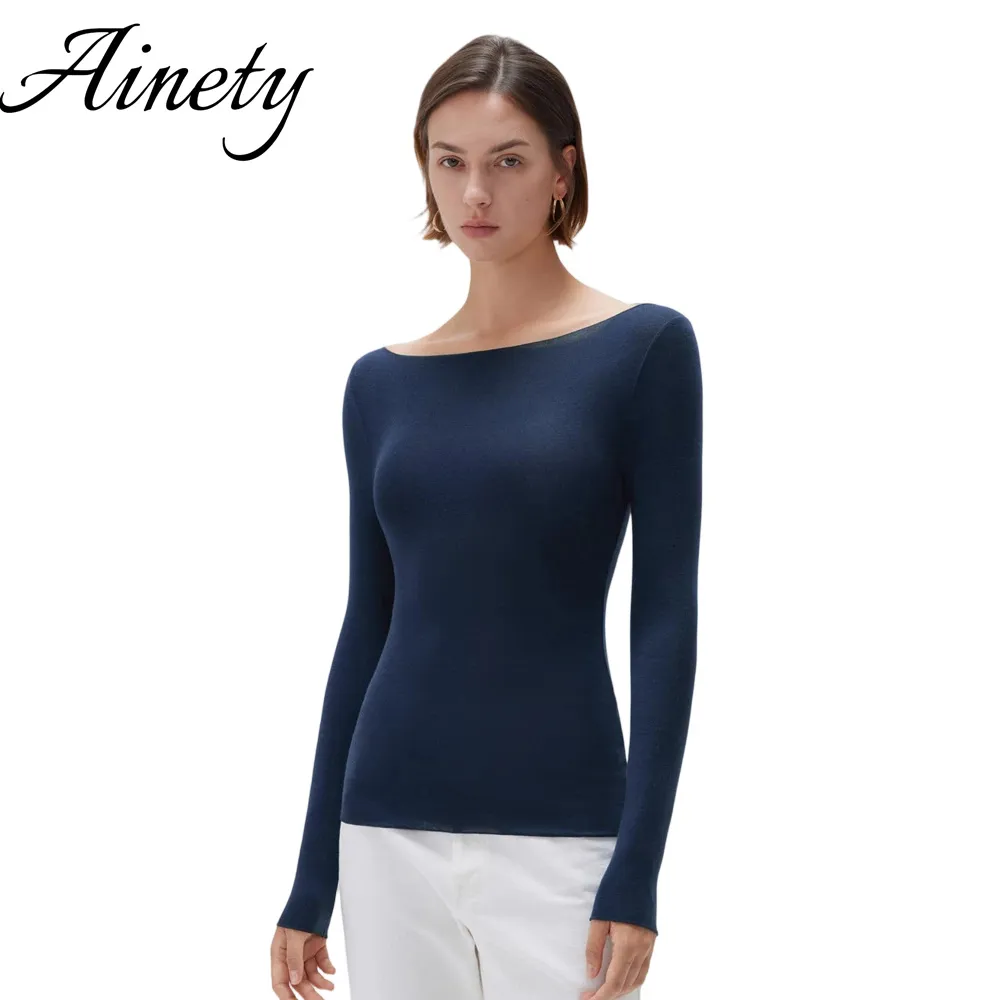 Women's Boat Neck  Cashmere Sweater Fitted Long Sleeve Knitwear Top Knitted Sweater Clothing