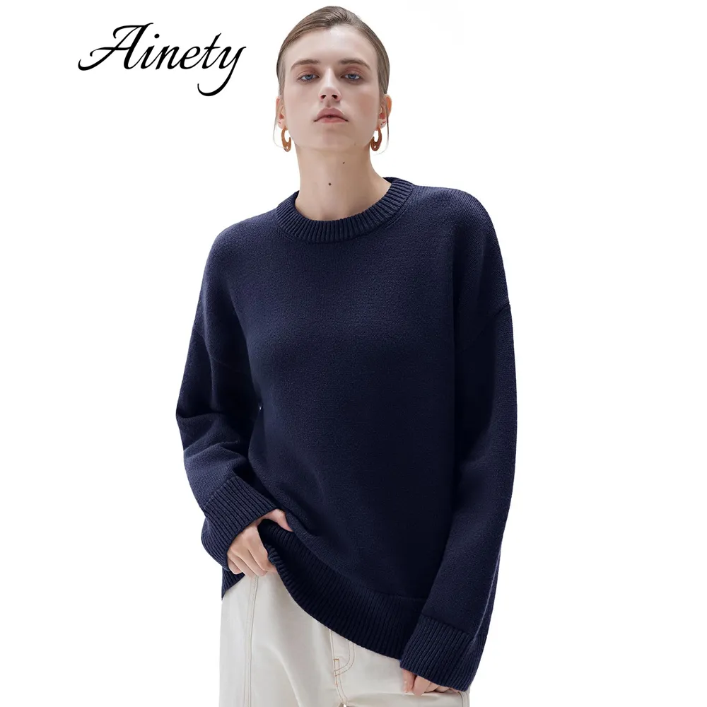 Customizable Winter Sweater Women's Sweater Cashmere Blend Crew Neck Oversized Pullover Knitwear