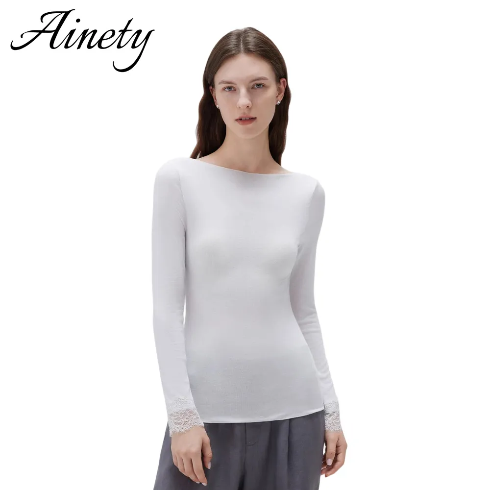Factory Supply Women's Sweater Cashmere Lace Scoop Neck Knitwear Top Knitted Sweater