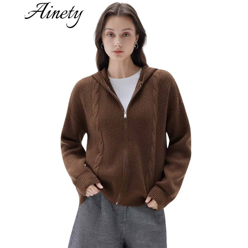 Casual Women's Sweater Cashmere Blend Chunky Knit Hooded Cardigan
