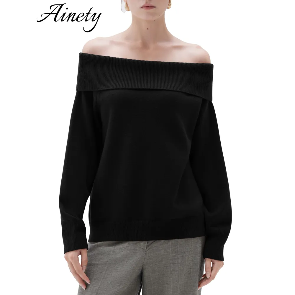 Fashion Women's Sweater Cashmere Knitwear Off Shoulder Oversized Knitted Sweater