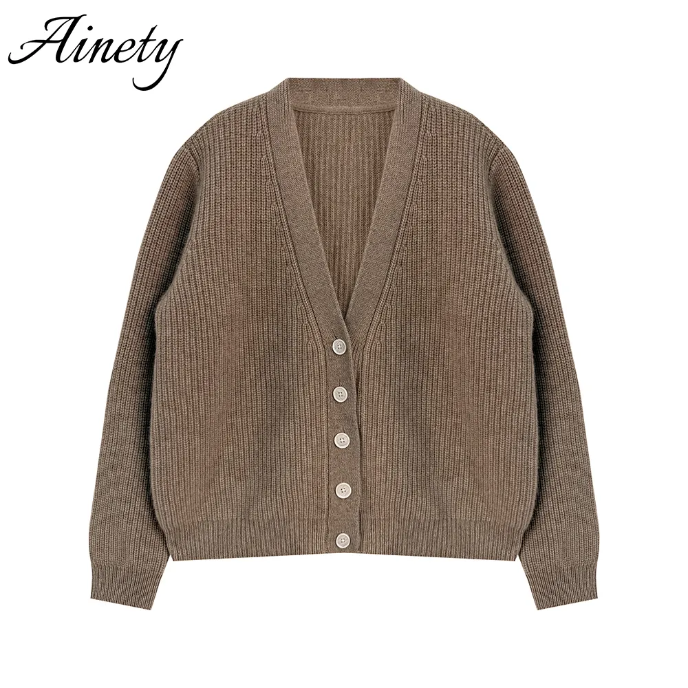 Source Factory Knitwear Women 100% Cashmere Sweater V Neck Button Cardigan Sweater