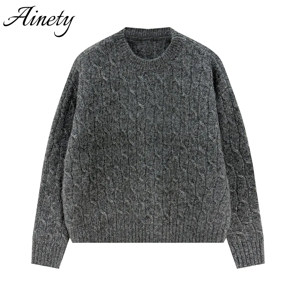 Factory Supply Knitwear Women 100% Cashmere Sweater Cable Knit Crew Neck Winter Sweater