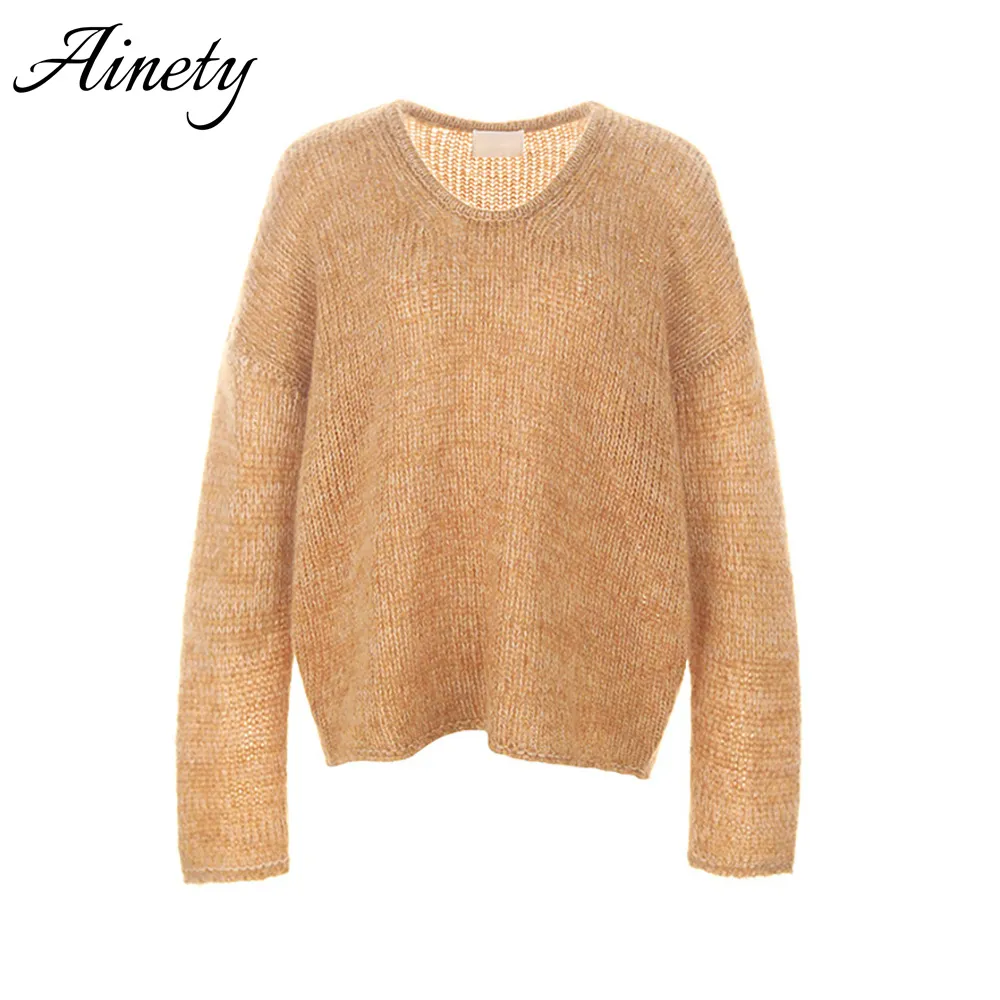 Factory Supply Wool Mohair Polyamide Blend Knit Top Women’s Long Sleeve Sweater