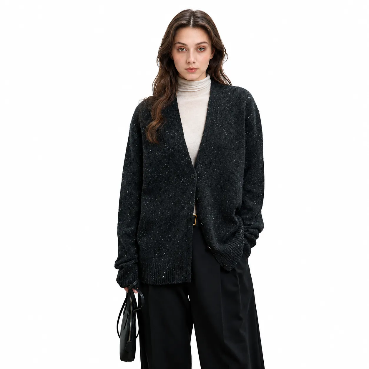 Classic Women's Sweater Deep V Neck Basic Knitwear Button Up Cardigan