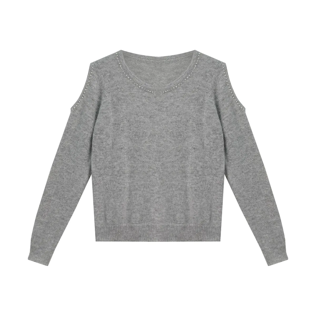 Women's Knit Sweater Cold Shoulder Crew Neck Long Sleeve Pullover Top