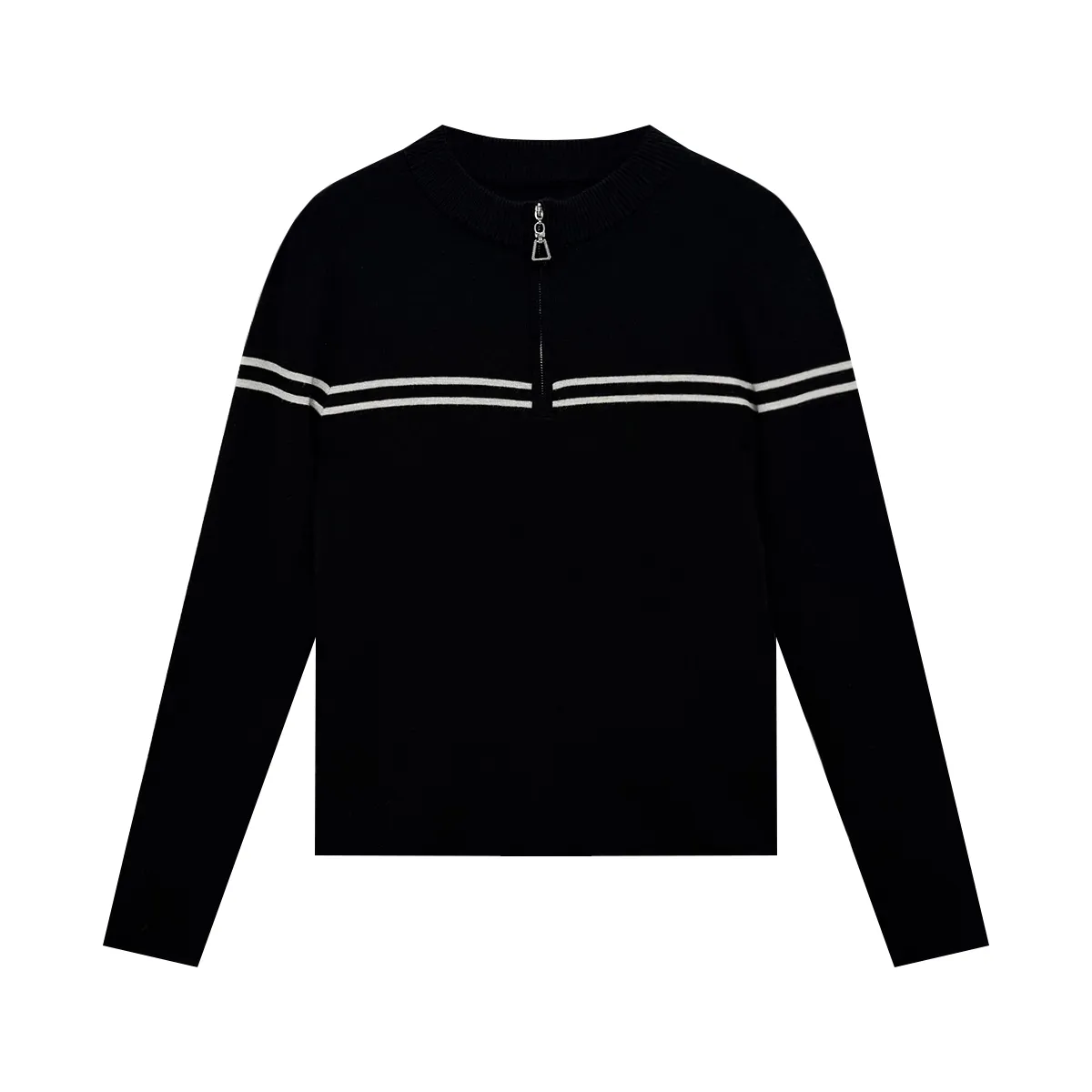 Women's Knitwear Half Zip Mock Neck Striped Long Sleeve Pullover Sweater