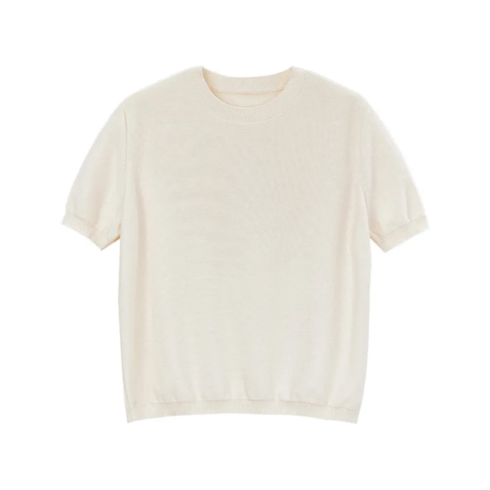 Women’s Pure Cashmere Knitted Sweater Crew Neck Short Sleeve Pullover