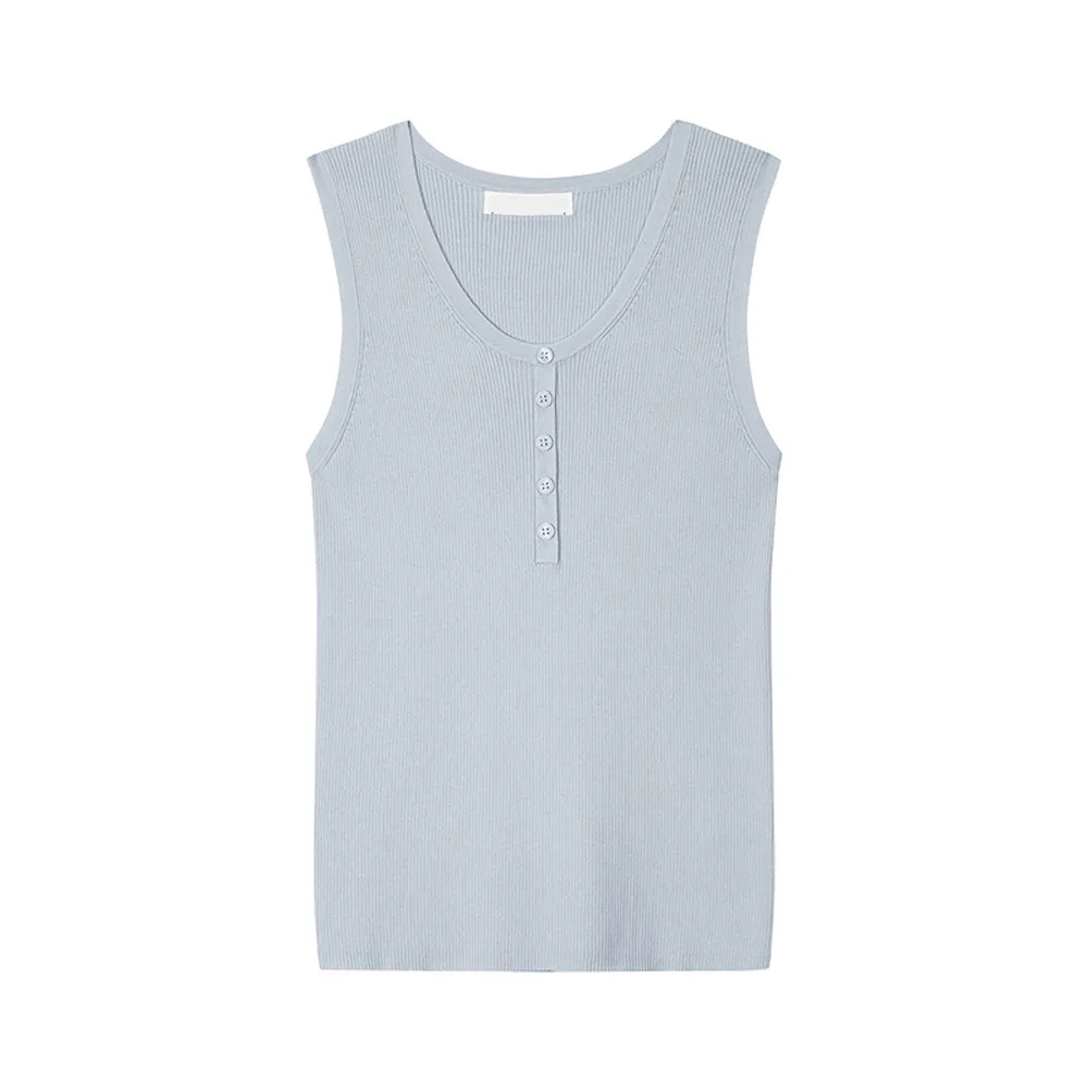 Women’s Ribbed Knitted Sweater Sleeveless Henley Neck Tank Top