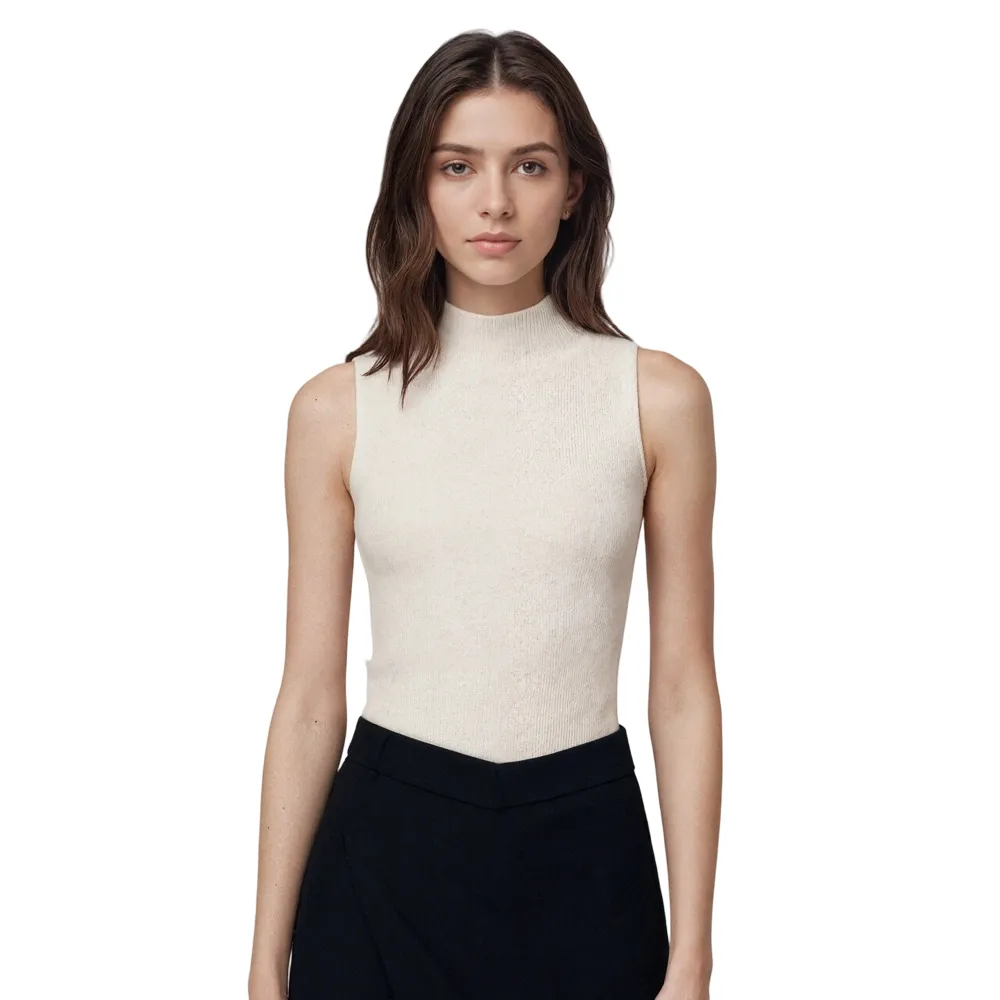 Wholesale Women Knitwear Mock Neck Sleeveless Slim Fit Sweater Top
