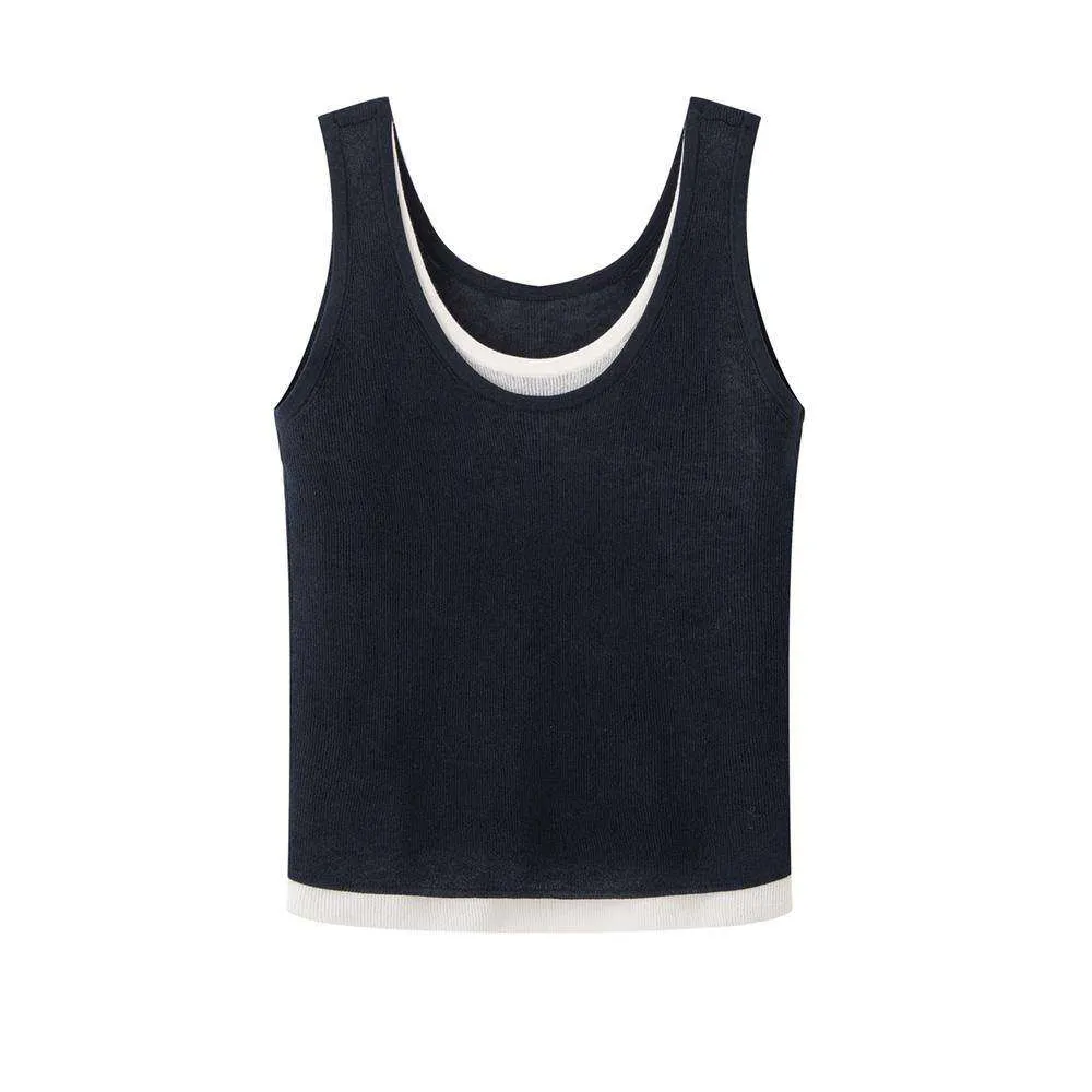 Direct Manufacturer Women Knitwear Contrast Trim Scoop Neck Sweater Vest