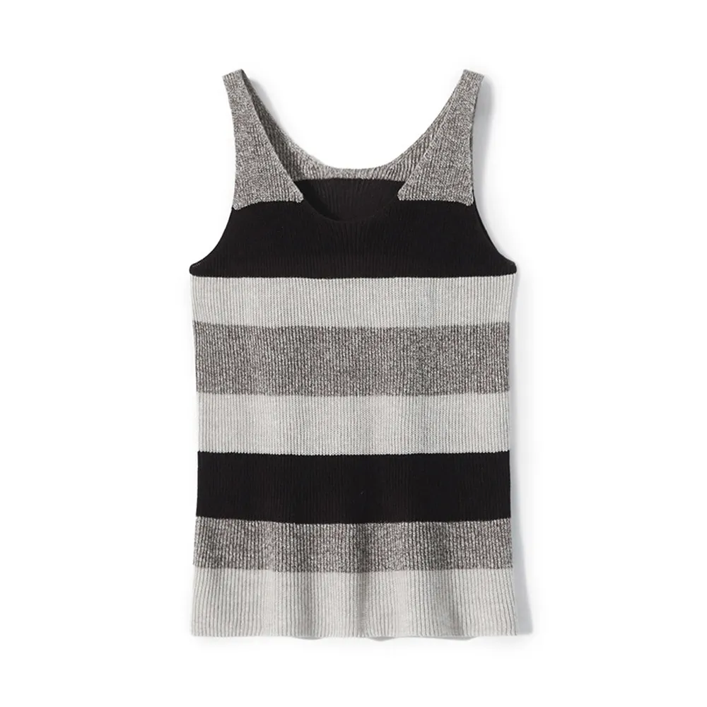 Women's Lyocell Silk Knitwear Striped Sleeveless Scoop Neck Sweater Vest