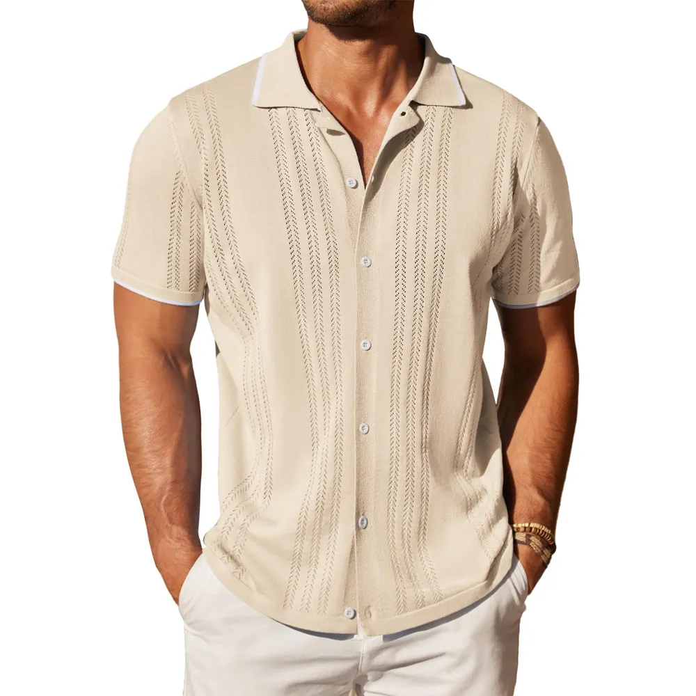 Premium Quality Men's Knitwear Button Down Short Sleeve Polo Shirt Lightweight Summer Apparel