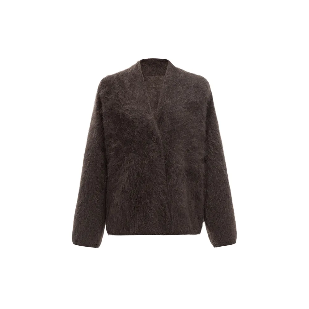 Premium Women's Pure Cashmere Sweater V Neck Fuzzy Cardigan